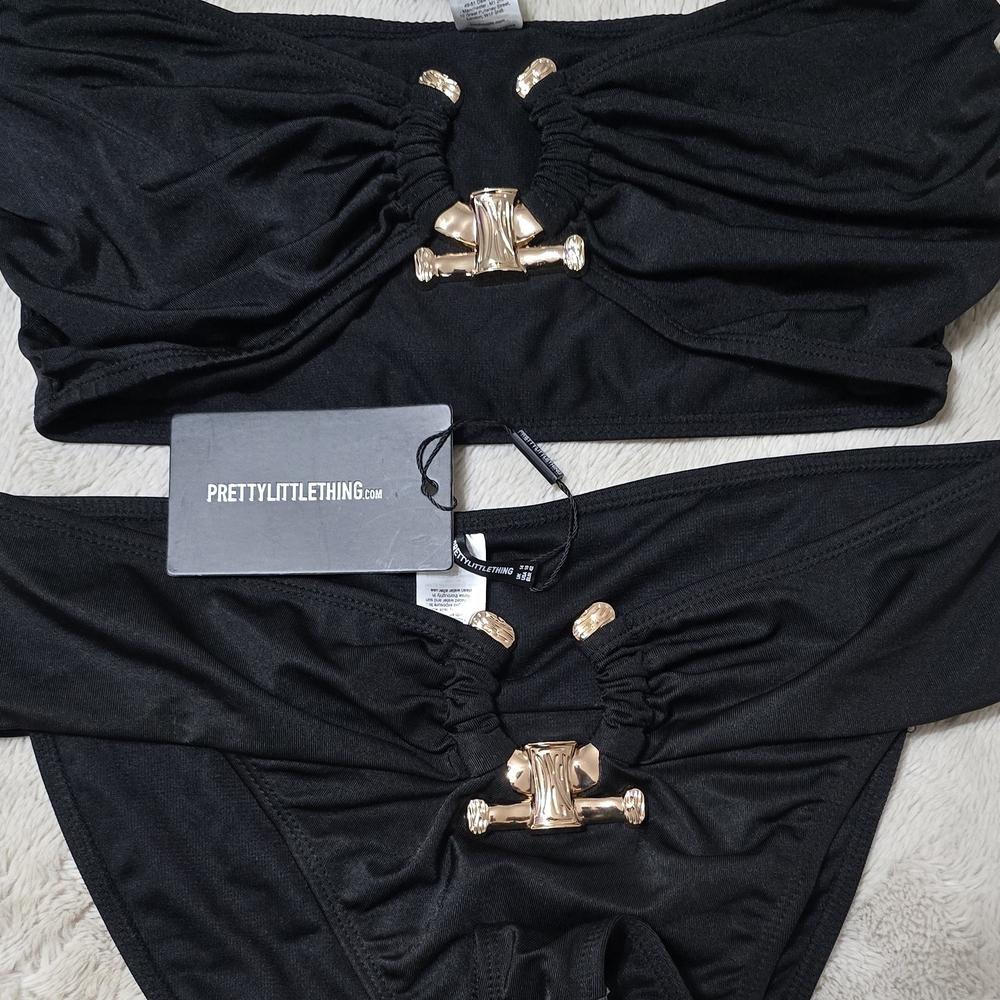 PrettyLittleThing Black Bikini with Gold Accents